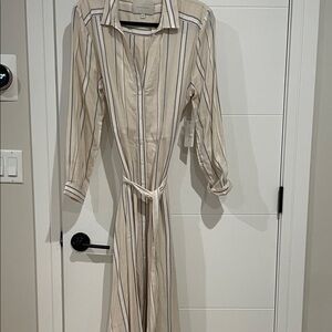 Brochu Walker Beige Striped Long Sleeve Dress